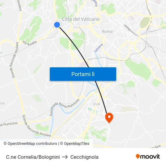 C.ne Cornelia/Bolognini to Cecchignola map