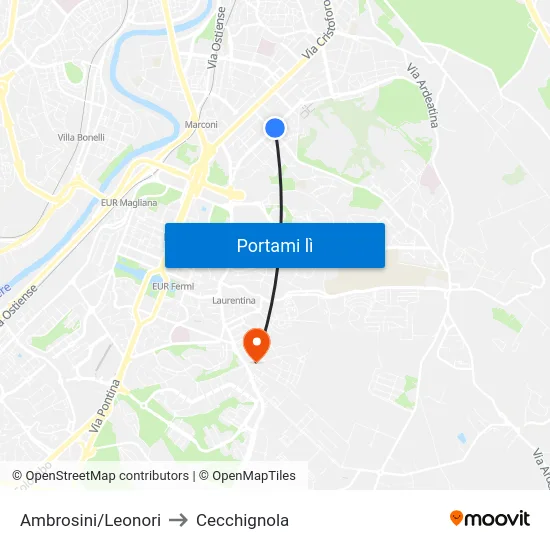 Ambrosini/Leonori to Cecchignola map