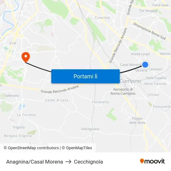 Anagnina/Casal Morena to Cecchignola map