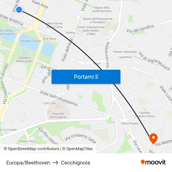 Europa/Beethoven to Cecchignola map