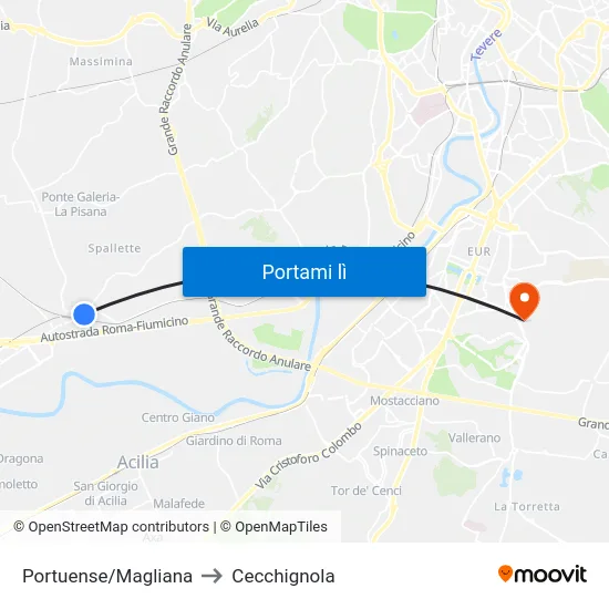 Portuense/Magliana to Cecchignola map
