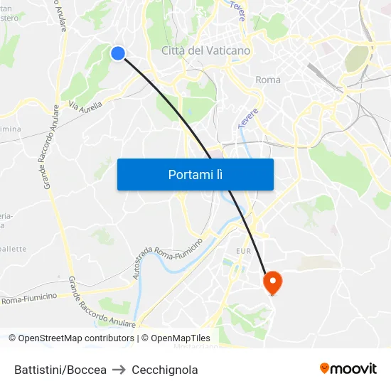 Battistini/Boccea to Cecchignola map