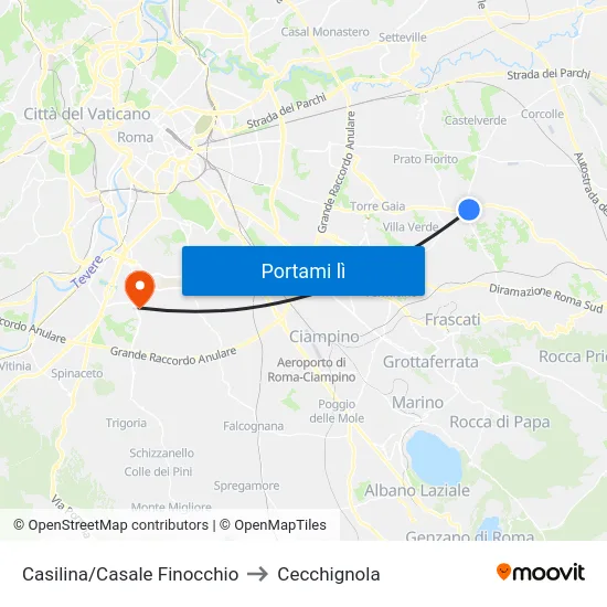 Casilina/Casale Finocchio to Cecchignola map