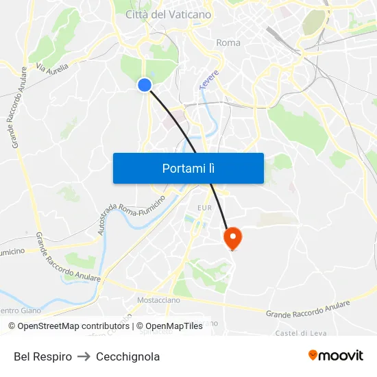 Bel Respiro to Cecchignola map