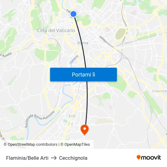 Flaminia/Belle Arti to Cecchignola map