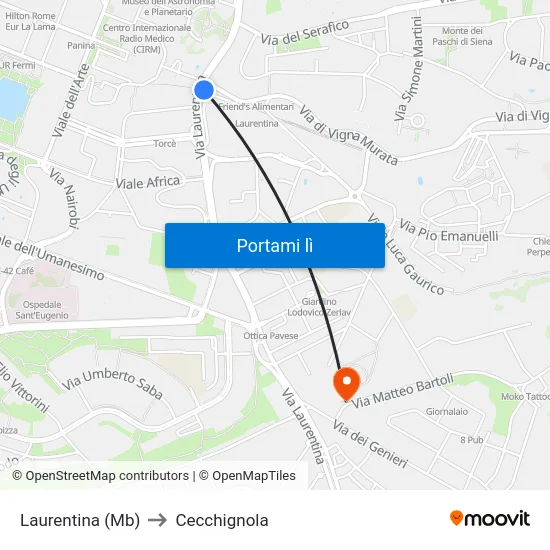 Laurentina (Mb) to Cecchignola map