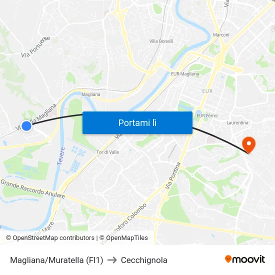 Magliana/Muratella (Fl1) to Cecchignola map