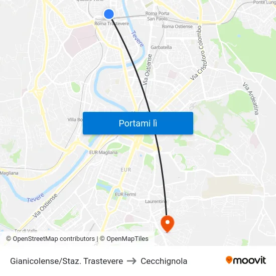 Gianicolense/Staz. Trastevere to Cecchignola map