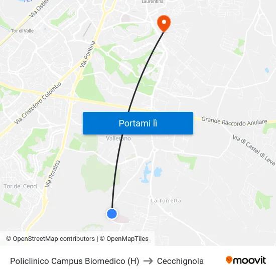 Policlinico Campus Biomedico (H) to Cecchignola map