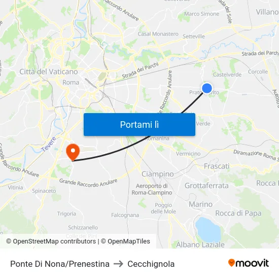 Ponte Di Nona/Prenestina to Cecchignola map