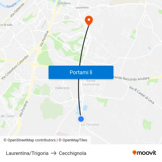 Laurentina/Trigoria to Cecchignola map