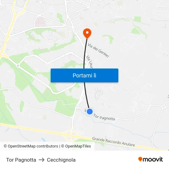 Tor Pagnotta to Cecchignola map