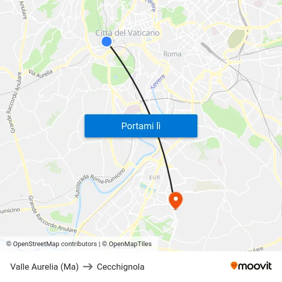 Valle Aurelia (Ma) to Cecchignola map