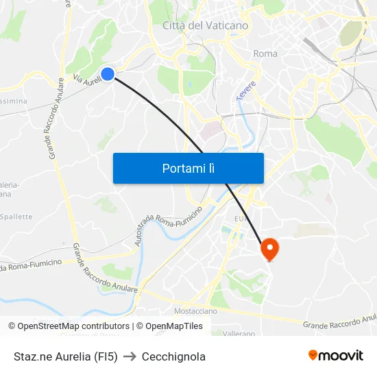 Staz.ne Aurelia (Fl5) to Cecchignola map