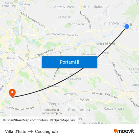 Villa D'Este to Cecchignola map