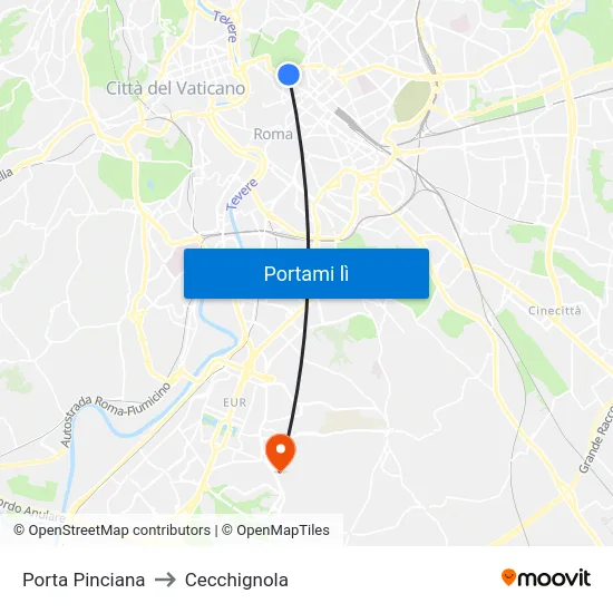 Porta Pinciana to Cecchignola map