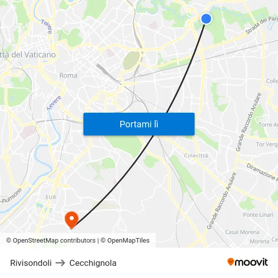 Rivisondoli to Cecchignola map
