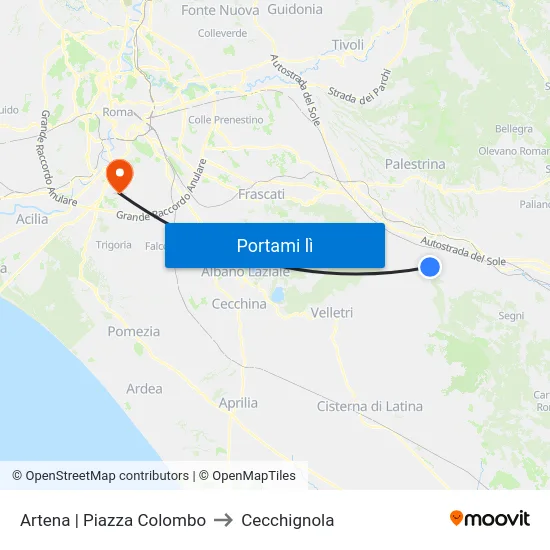 Artena | Piazza Colombo to Cecchignola map