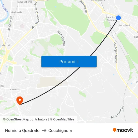 Numidio Quadrato to Cecchignola map