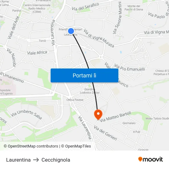 Laurentina to Cecchignola map