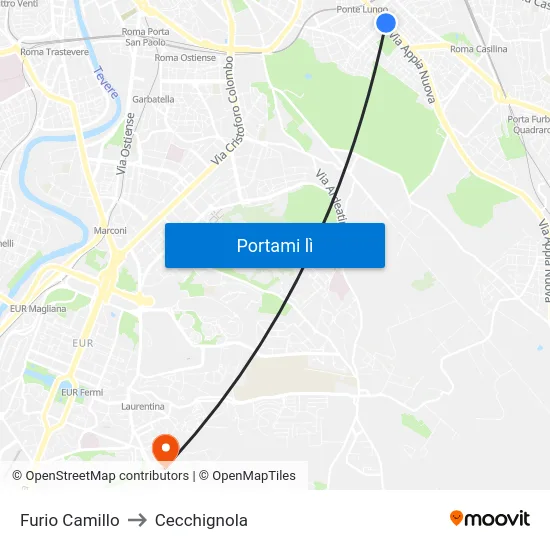 Furio Camillo to Cecchignola map