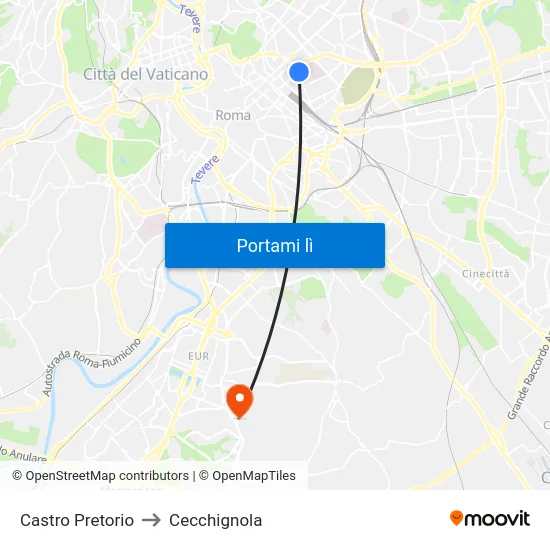 Castro Pretorio to Cecchignola map