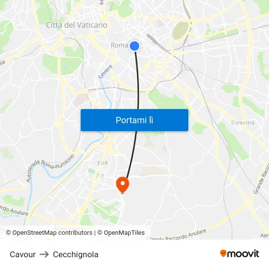 Cavour to Cecchignola map