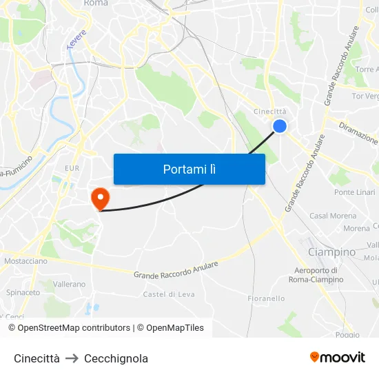 Cinecittà to Cecchignola map