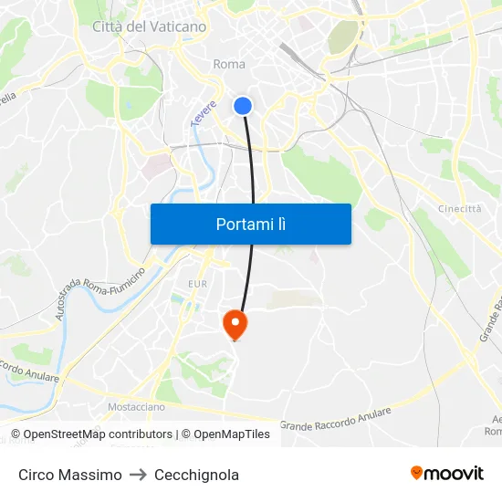 Circo Massimo to Cecchignola map