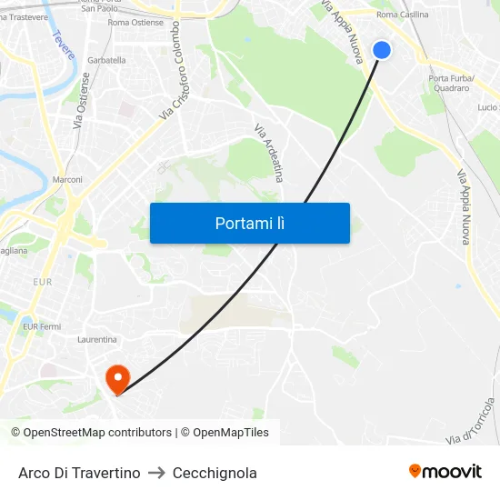 Arco Di Travertino to Cecchignola map