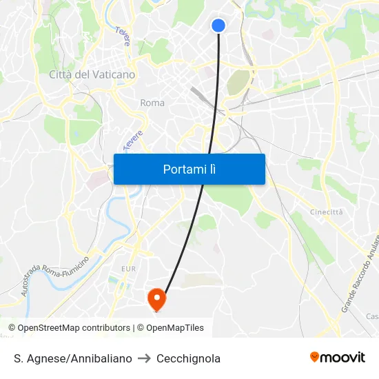 S. Agnese/Annibaliano to Cecchignola map