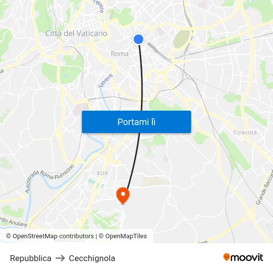 Repubblica to Cecchignola map