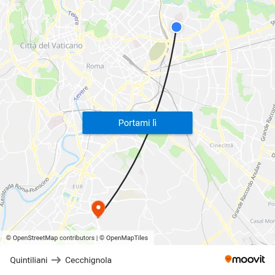 Quintiliani to Cecchignola map