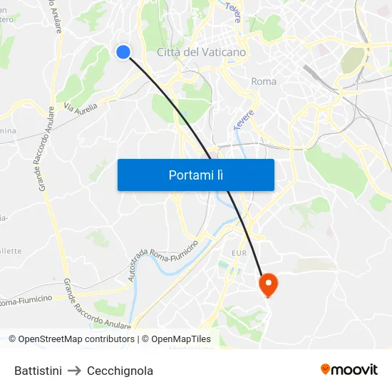 Battistini to Cecchignola map