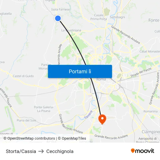 Storta/Cassia to Cecchignola map