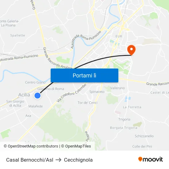 Casal Bernocchi/Asl to Cecchignola map