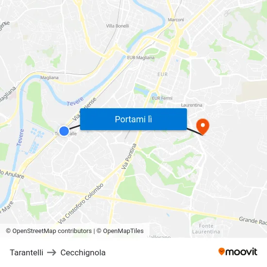 Tarantelli to Cecchignola map