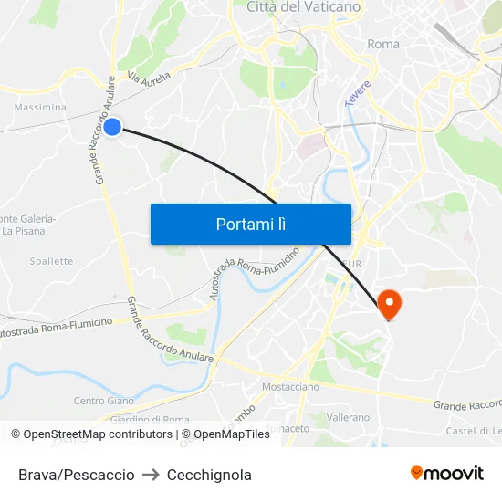 Brava/Pescaccio to Cecchignola map