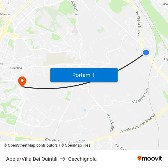 Appia/Villa Dei Quintili to Cecchignola map