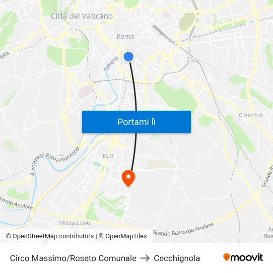 Circo Massimo/Roseto Comunale to Cecchignola map