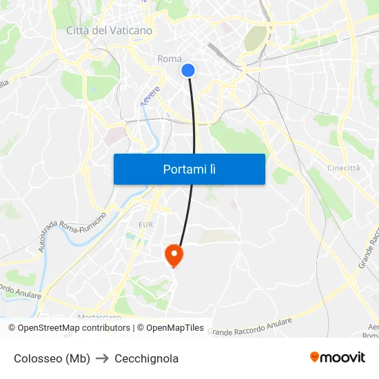 Colosseo (Mb) to Cecchignola map