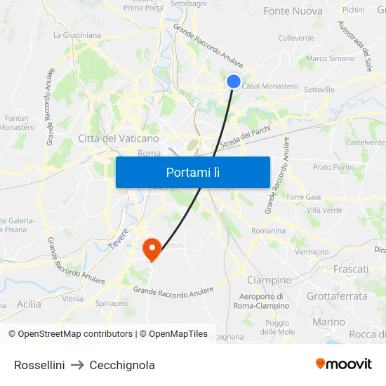 Rossellini to Cecchignola map