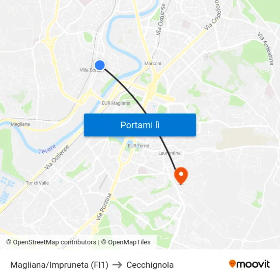 Magliana/Impruneta (Fl1) to Cecchignola map