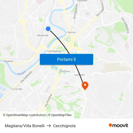 Magliana/Villa Bonelli to Cecchignola map