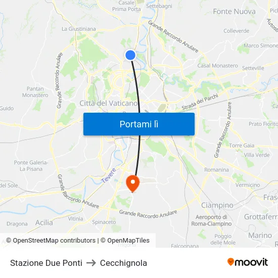 Stazione Due Ponti to Cecchignola map