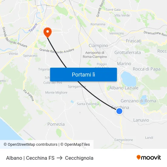 Albano | Cecchina FS to Cecchignola map