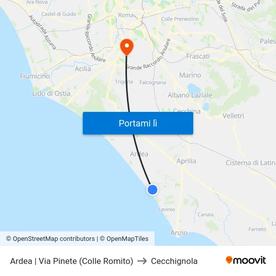 Ardea | Via Pinete (Colle Romito) to Cecchignola map