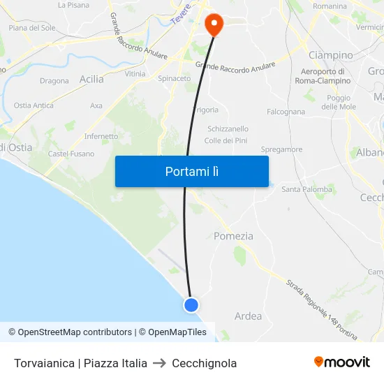 Torvaianica | Piazza Italia to Cecchignola map