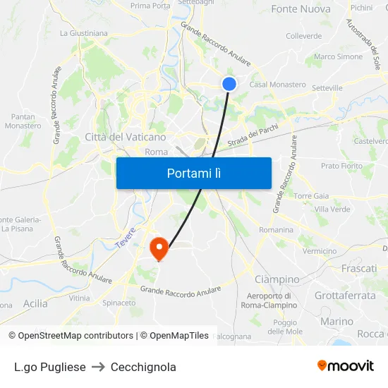 L.go Pugliese to Cecchignola map