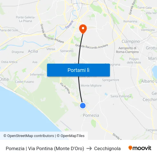 Pomezia | Via Pontina (Monte D'Oro) to Cecchignola map